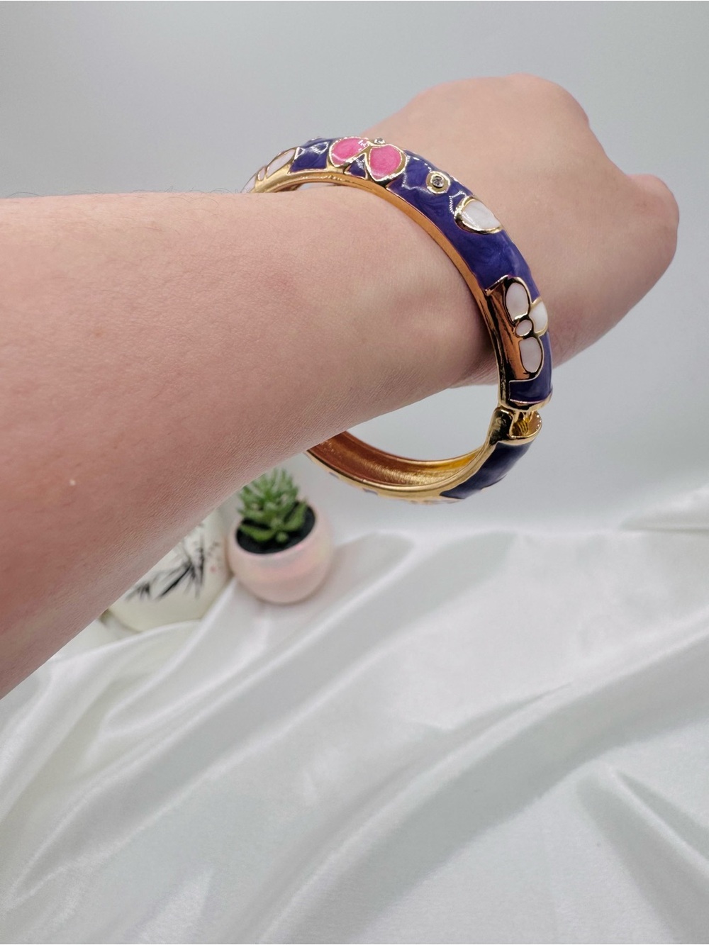Floral Enamel Bangle Bracelet in Purple and Pink - Picture 5 of 5